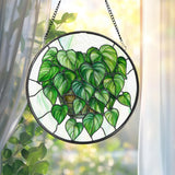 Monstera Leaf Glass Suncatcher, Botanical Window Hanging, Faux Stained Glass Plant Decor, Gift for Plant Lovers, Indoor Garden Accent