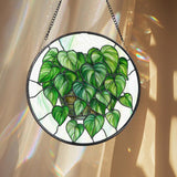 Monstera Leaf Glass Suncatcher, Botanical Window Hanging, Faux Stained Glass Plant Decor, Gift for Plant Lovers, Indoor Garden Accent