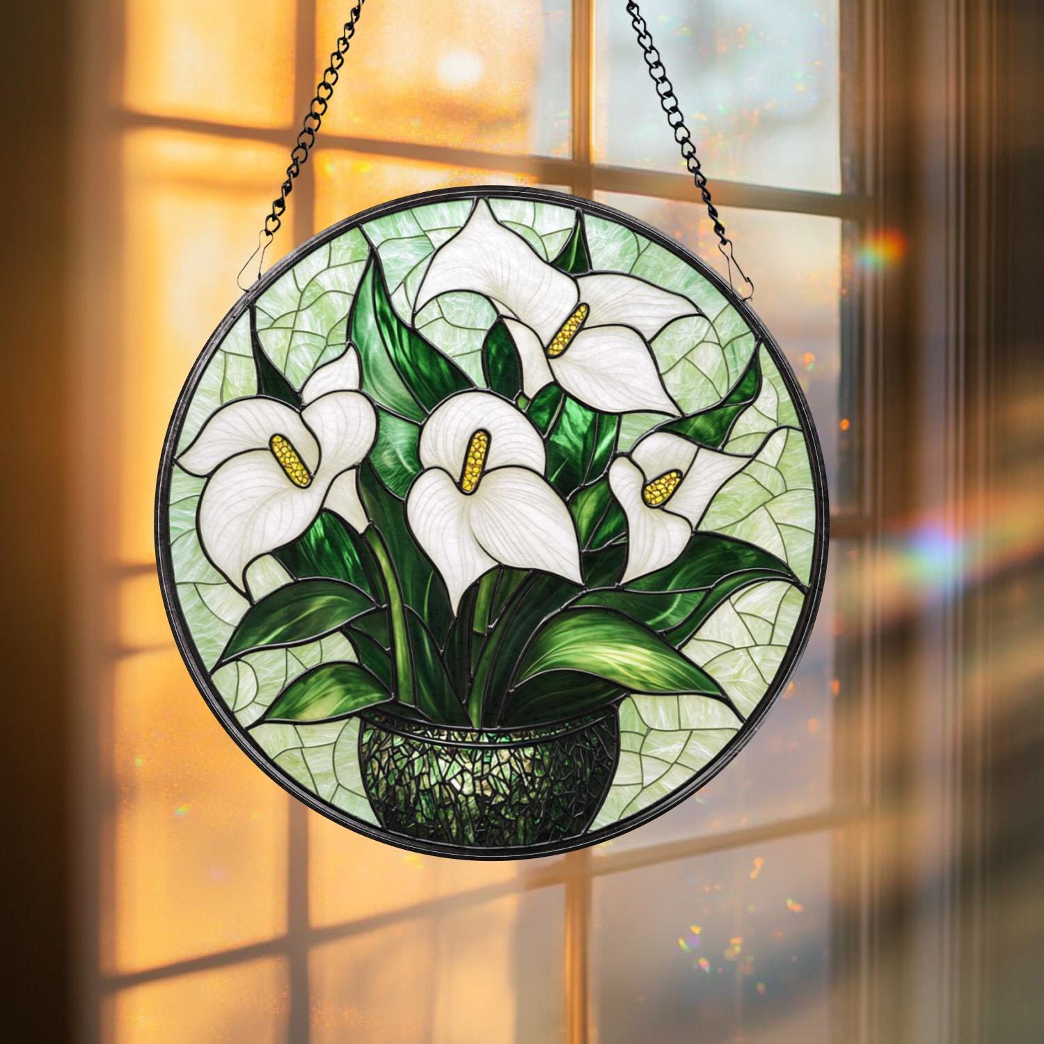 White Lily Flower Glass Suncatcher, Elegant Floral Window Hanging, Gift for Mom, Garden Lover Gift, Nature-Inspired Lily Decor, Sunroom Art