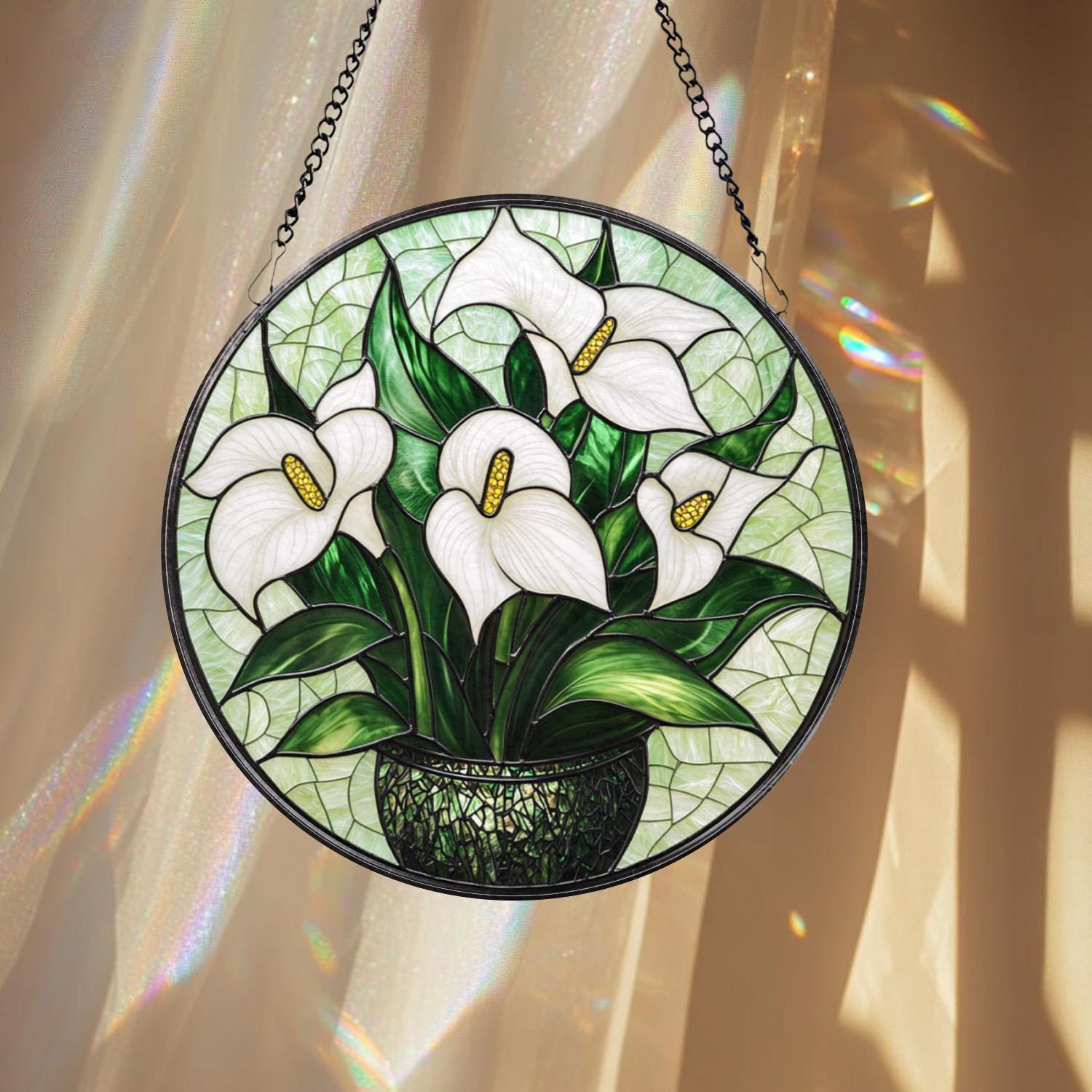 White Lily Flower Glass Suncatcher, Elegant Floral Window Hanging, Gift for Mom, Garden Lover Gift, Nature-Inspired Lily Decor, Sunroom Art