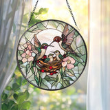 Hummingbirds Stained Glass Suncatcher, Wildflower Window Hanging, Nature-Inspired Decor, Memorial Gift for Her, Christmas Gift for Women