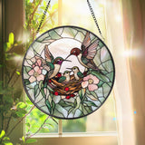 Hummingbirds Stained Glass Suncatcher, Wildflower Window Hanging, Nature-Inspired Decor, Memorial Gift for Her, Christmas Gift for Women