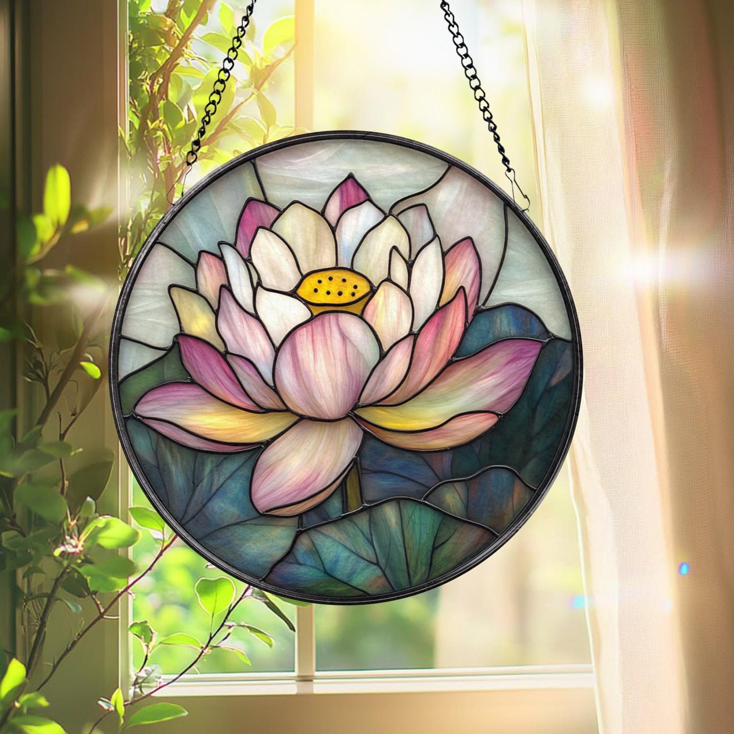 Zen Lotus Flower Glass Decor, Mindful Living Window Ornament, Yoga Room Gift, Spiritual Home Accent, Handmade Mother's Day Gift