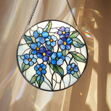 Forget-Me-Not Stained Glass Suncatcher, Blue Floral Window Hanging, Botanical Home Decor, Memorial Gift for Mom or Grandma, Spring Accent