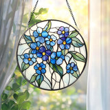 Forget-Me-Not Stained Glass Suncatcher, Blue Floral Window Hanging, Botanical Home Decor, Memorial Gift for Mom or Grandma, Spring Accent