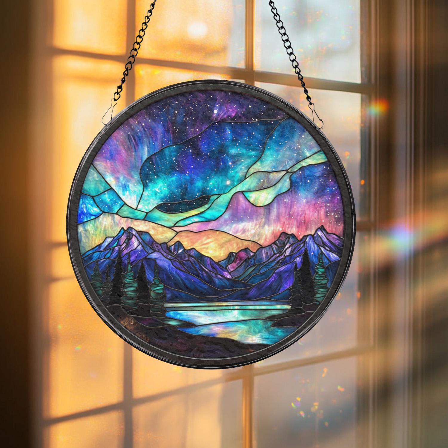 Aurora Borealis Glass Suncatcher, Northern Lights Window Decor, Mystical Sky Wall Art, Gift for Nature Lovers, Meditation Accent