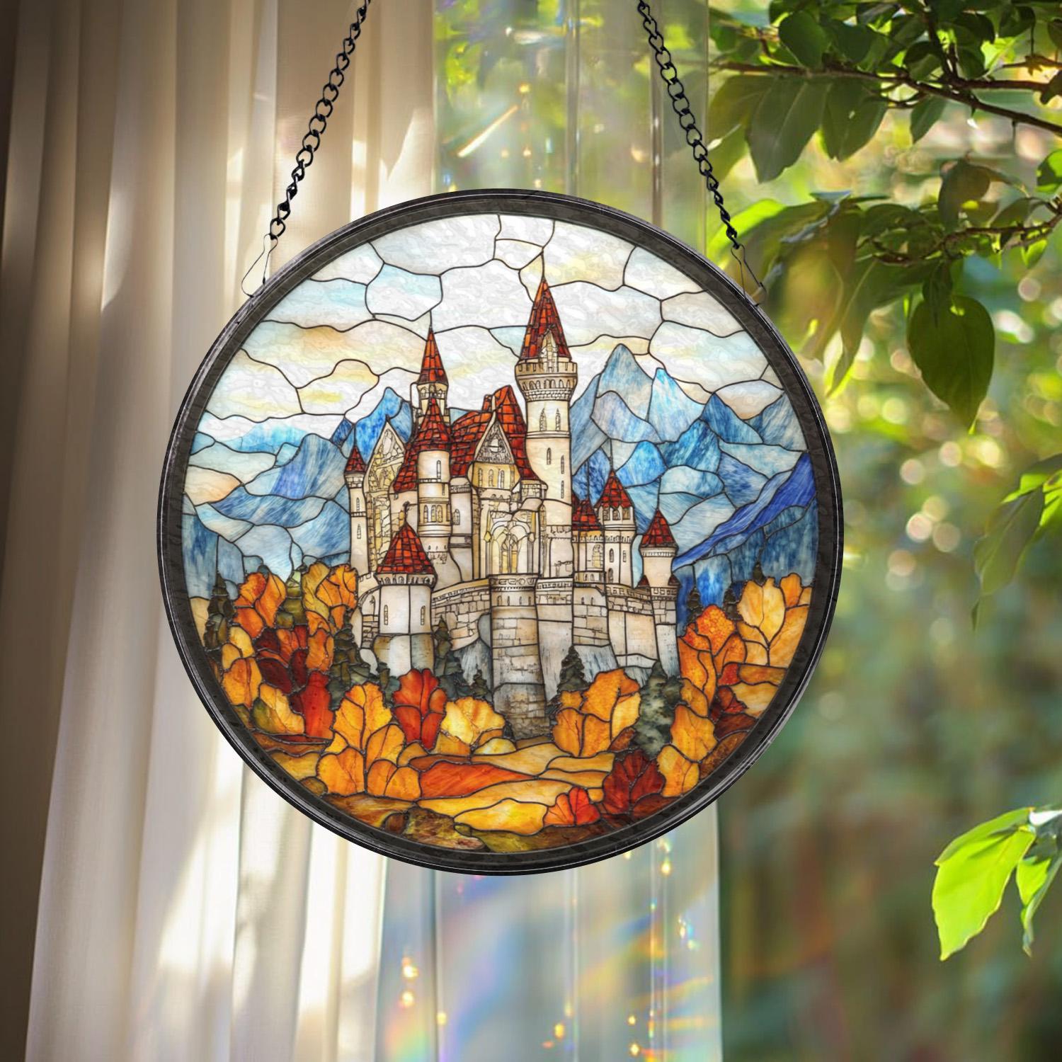 Neuschwanstein Castle Stained Glass Suncatcher, Fairytale German Landmark Window Art, Magical Travel Decor, Gift for Her or Him