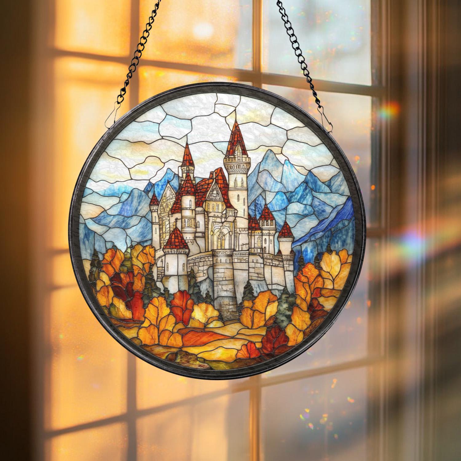 Neuschwanstein Castle Stained Glass Suncatcher, Fairytale German Landmark Window Art, Magical Travel Decor, Gift for Her or Him