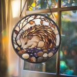 Hedgehog Stained Glass Suncatcher, Cute Animal Window Hanging, Woodland Decor, Gift for Her, Nature Lover Birthday or Xmas Gift