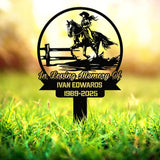 Cowboy Rider Memorial Metal Stake, Personalized Grave Marker Sign, Western Horse Tribute, Outdoor Cemetery Ranch Memorial Decor