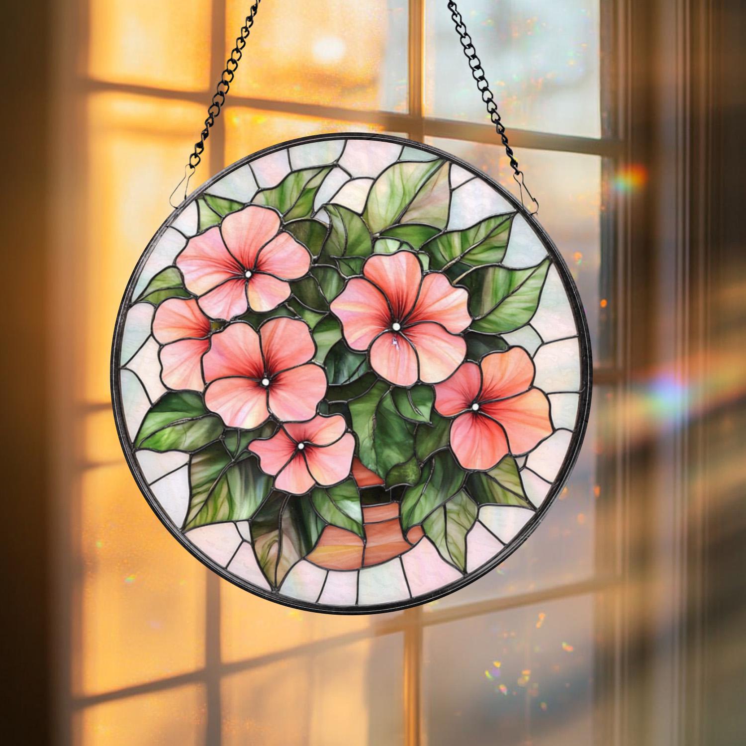 Hibiscus Flowers Vase Glass Window Hanging, Tropical Floral Suncatcher, Summer Window Decor, Hibiscus Lover Gift, Beach House Wall Accent