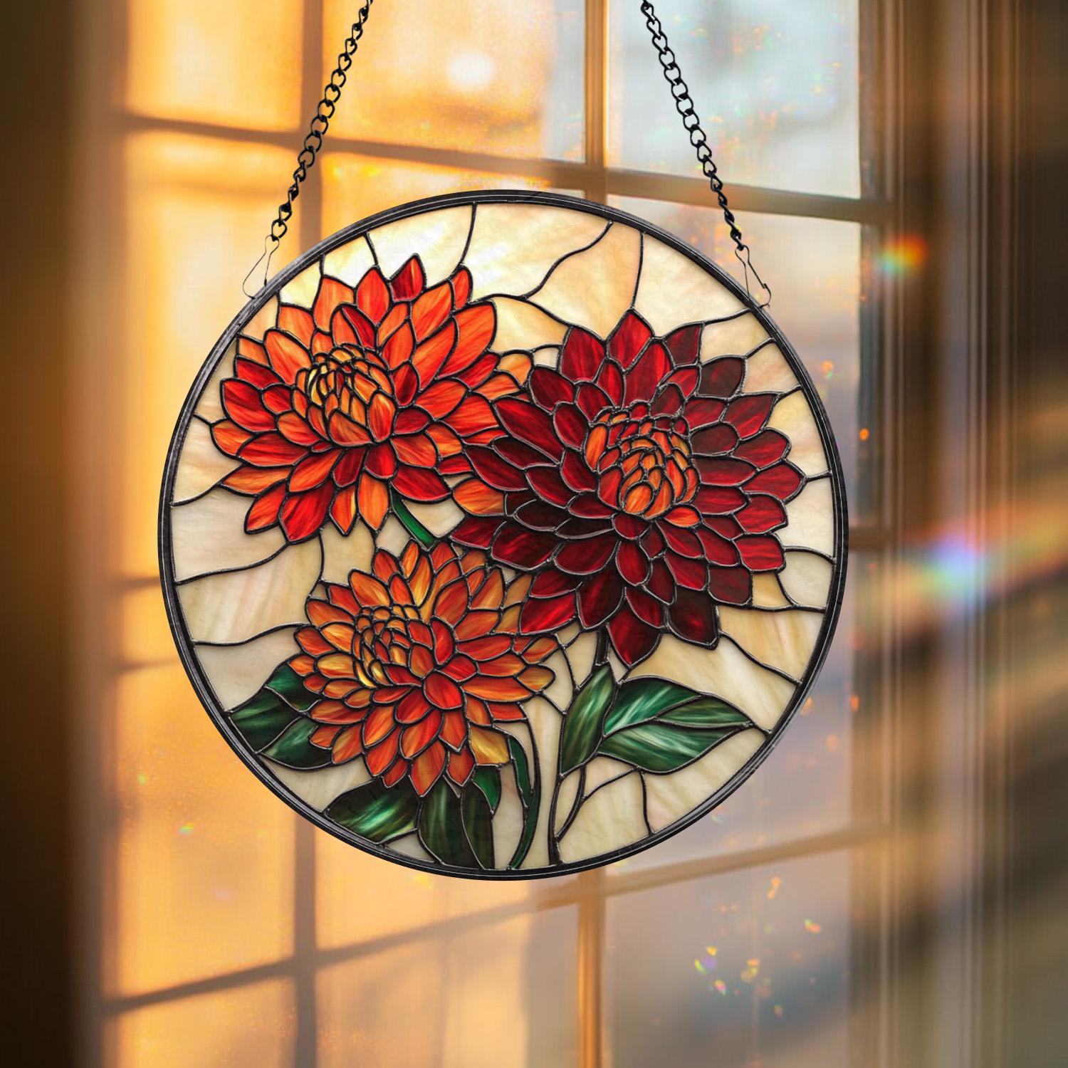 Chrysanthemum Stained Glass Suncatcher, Birth Month Flower Window Hanging, Gift for Mom or Grandma, Floral Birthday or Holiday Decor