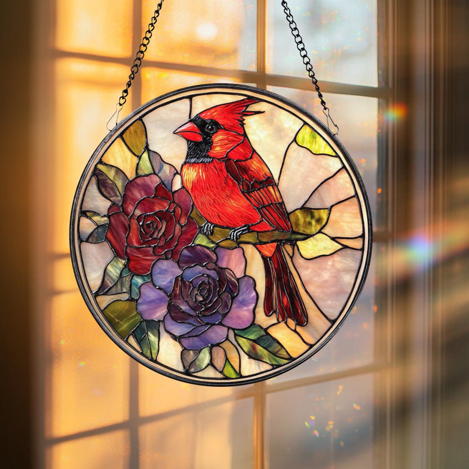 Cardinal Stained Glass Suncatcher – Red Bird Memorial Ornament, Remembrance Window Hanging, Bird Lover Gift, Nature Home Decor