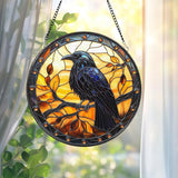 Black Raven Stained Glass Suncatcher – Gothic Crow Window Hanging, Unique Bird Decor, Witchy Home Accent, Housewarming Gift Idea