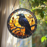 Black Raven Stained Glass Suncatcher – Gothic Crow Window Hanging, Unique Bird Decor, Witchy Home Accent, Housewarming Gift Idea
