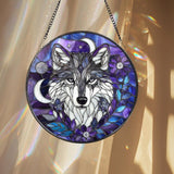 Majestic Wolf Stained Glass Suncatcher – Moonlit Wolf Window Hanging, Wildlife Glass Art, Nature Decor, Wolf Lover Gift