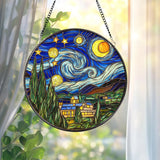 Stained Glass Starry Night Suncatcher, Van Gogh Art Ornament, Celestial Window Decor, Gift for Art Lovers, Holiday Keepsake