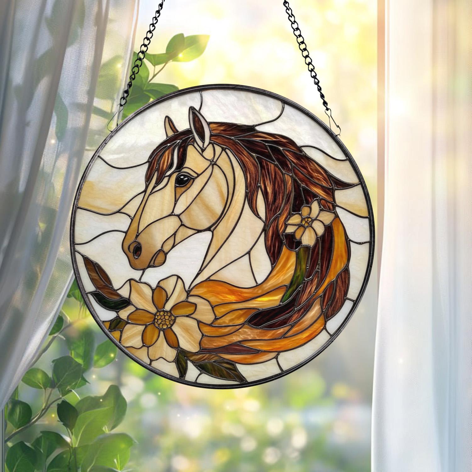 Horse Stained Glass Suncatcher, Equestrian Window Hanging, Horse Lover Decor, Ranch Farmhouse Art, Gift for Rider, Horse Owner Gift