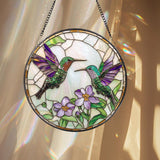 Hummingbirds Stained Glass Suncatcher, Wildflower Window Hanging, Hummingbird Memorial, Indoor Decor, Garden Lover Gift, Gift for Women