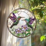 Hummingbirds Stained Glass Suncatcher, Wildflower Window Hanging, Hummingbird Memorial, Indoor Decor, Garden Lover Gift, Gift for Women