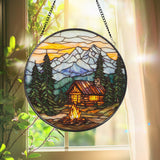 Starry Night Camping Glass Suncatcher, Cabin Campfire Window Hanging, Camper Van Art, Nature Decor, Adventure Gift, Outdoor Lover Gift