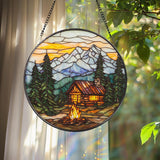 Starry Night Camping Glass Suncatcher, Cabin Campfire Window Hanging, Camper Van Art, Nature Decor, Adventure Gift, Outdoor Lover Gift