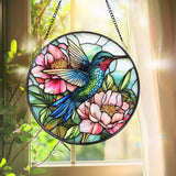 Hummingbird and Peony Stained Glass Suncatcher, Floral Window Hanging Art, Bird Sun Catcher Gift, Garden Window Decor, Nature Lover Gift