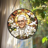 Catholic Pope Francis Glass Panel, Christian Stained Glass Suncatcher, Religious Gift for Home, Chapel, or Prayer Room Decor