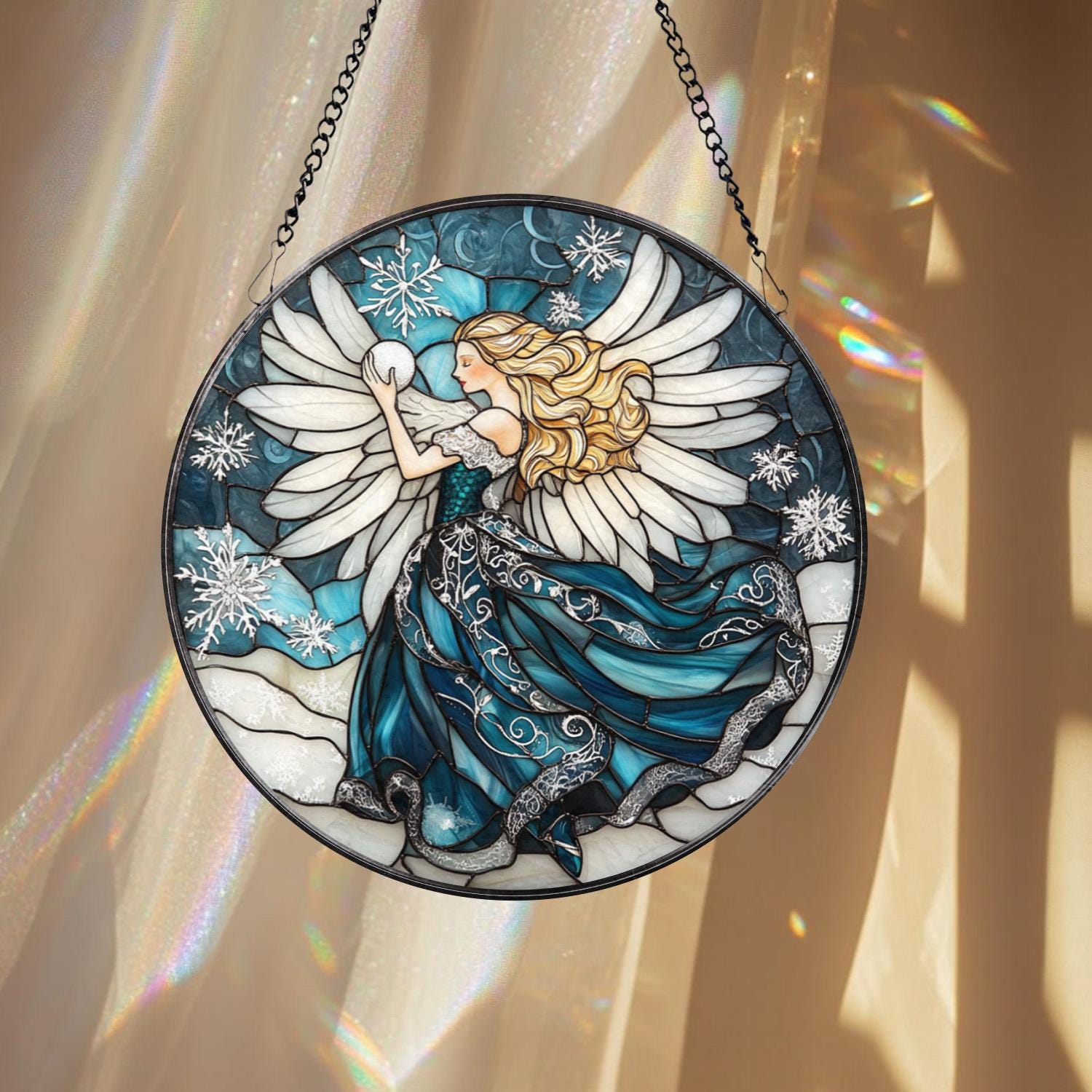 Chickadee Bird Stained Glass Suncatcher, Round Window Hanging Panel, Black-Capped Chickadee Decor, Nature Lover Gift, Bird Art Glass