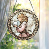 Winter Angel Stained Glass Suncatcher, Christmas Snow Window Panel, Praying Angel Sun Catcher Gift, Holiday Decor for Peaceful Home Vibes
