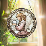 Winter Angel Stained Glass Suncatcher, Christmas Snow Window Panel, Praying Angel Sun Catcher Gift, Holiday Decor for Peaceful Home Vibes