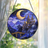 Moonlit Castle Stained Glass Suncatcher, Fantasy Night Sky Window Panel, Mystical Fairytale Decor for Magic Lovers & Dreamy Homes