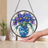 Purple Irises Stained Glass Suncatcher, February Birth Flower Window Hanging, Handmade Floral Decor, Gift for Garden and Flower Lovers