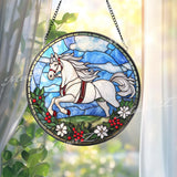 White Horse Stained Glass Suncatcher, Galloping Horse Window Panel, Equestrian Gift for Horse Lovers, Farmhouse Rustic Window Decor
