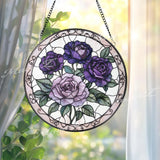 Purple Rose Stained Glass Suncatcher, Romantic Floral Window Panel, Lavender Rose Gift for Garden Lovers & Elegant Home Decor