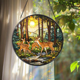 Winter Forest Deer Glass Suncatcher, Handmade Wildlife Window Decor, Gift for Nature and Animal Lovers, Holiday or Seasonal Accent