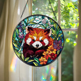 Cute Red Panda Glass Suncatcher, Wildlife Window Art for Animal Lovers, Unique Glass Decor for Bedroom, Living Room, or Office Space