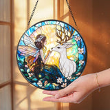Fairy and Butterfly Hanging Glass Ornament, Fantasy Car Charm or Window Decoration, Magical Gift for Fairy Fans, Nature Spirit Decor