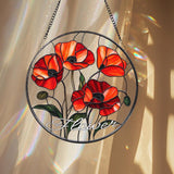 Poppy Flower Glass Suncatcher, California Botanical Window Art, Garden-Inspired Home Decor, Unique Floral Gift for Mom or Plant Lovers