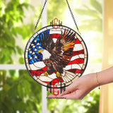 American Eagle Stained Glass Suncatcher, Patriotic Window Hanging, USA Flag Glass Panel, Bald Eagle Decor, 4th of July Gift