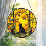 Black Cat Stained Glass Suncatcher, Sunlit Window Butterfly Decor, Cozy Cat Lover Glass Panel, Fall Yellow Window Art, Whimsical Gift