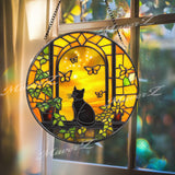 Black Cat Stained Glass Suncatcher, Sunlit Window Butterfly Decor, Cozy Cat Lover Glass Panel, Fall Yellow Window Art, Whimsical Gift