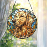 Golden Retriever Stained Glass Suncatcher, Autumn Dog Window Hanging, Pet Memorial Glass Art, Dog Lover Gift, Warm Rustic Decor