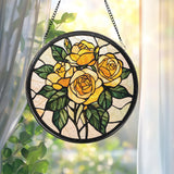 Rose Gold Flower Stained Glass Suncatcher, Personalized Floral Window Hanging, Romantic Gift for Mom or Grandma, Elegant Home Window Decor