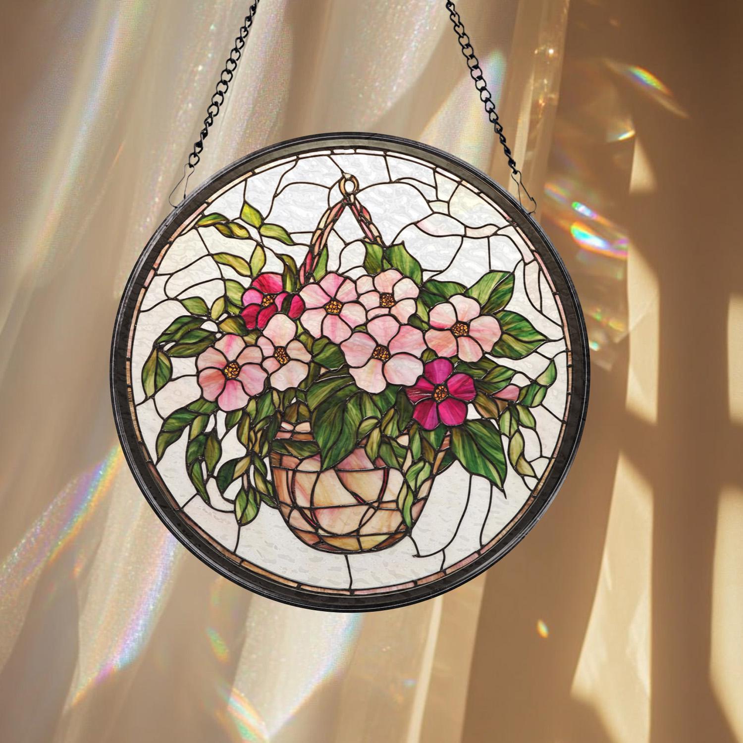 Personalized Morning Glory Glass Suncatcher, Pink Floral Window Hanging Decor, Garden-Inspired Gift for Grandma, Flower Art for Home