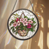 Personalized Morning Glory Glass Suncatcher, Pink Floral Window Hanging Decor, Garden-Inspired Gift for Grandma, Flower Art for Home