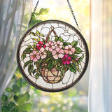 Personalized Morning Glory Glass Suncatcher, Pink Floral Window Hanging Decor, Garden-Inspired Gift for Grandma, Flower Art for Home