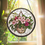 Personalized Morning Glory Glass Suncatcher, Pink Floral Window Hanging Decor, Garden-Inspired Gift for Grandma, Flower Art for Home