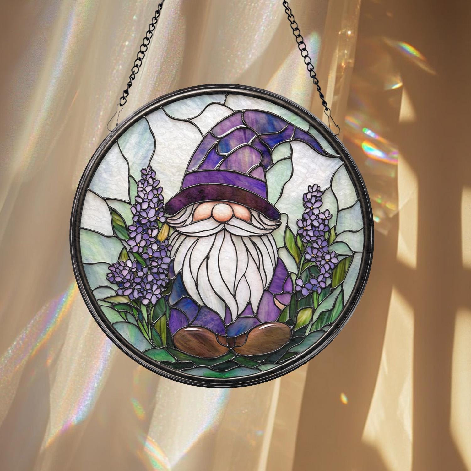 Lavender Glass Suncatcher, Floral Window Hanging Decor, Garden Ornament, Handmade Nature Gift, Mom Gift, Birthday or Mother's Day Present
