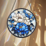 Royal Blue Peony Glass Suncatcher, Birth Month Flower Decor, Window Hanging, Handmade Gift, Floral Art, Gardening Lover Gift, Gift for Her
